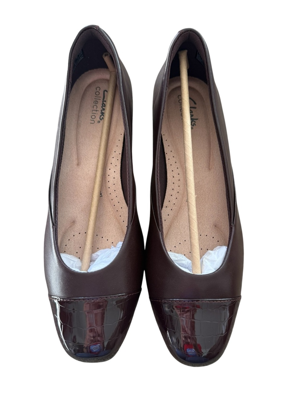 Clarks NIB Women’s Juliet Rise Merlot Leather Cap-Toe Flats with Croc Accent